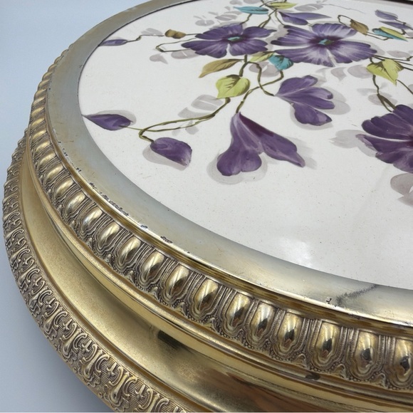 Vintage Brass Plated Footed Trivet Cherub Angel Feet Floral Tile Hot Plate - Picture 6 of 13